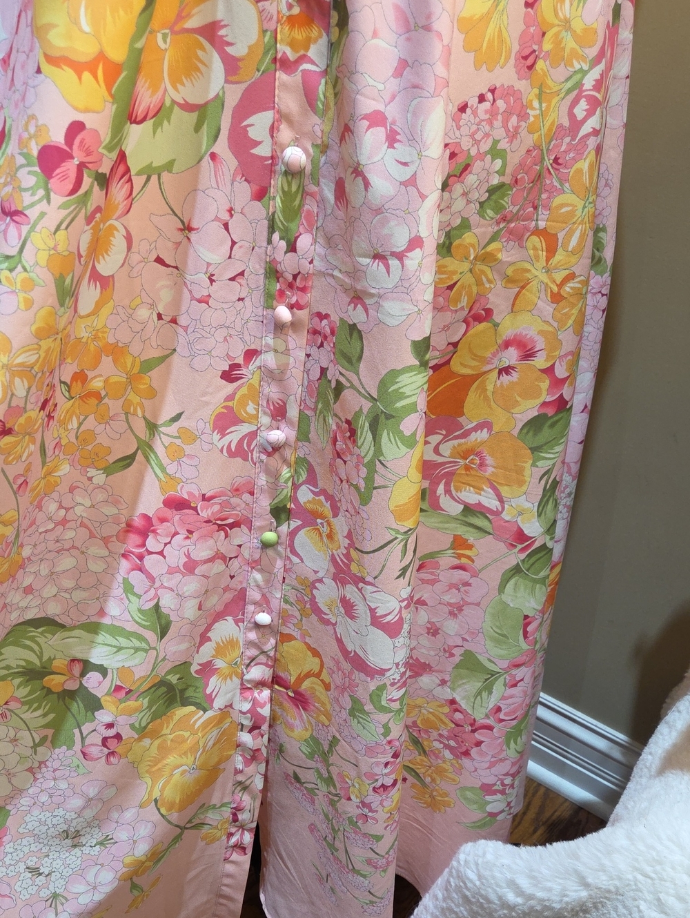 Nwt Large & Medium Dalia Macphee Pink Floral Midi Dress with Collar & Ruffle - Picture 12 of 17